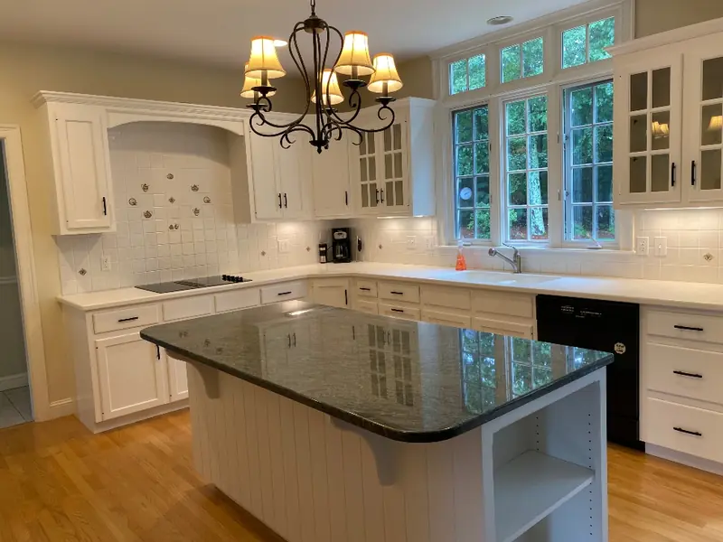 Painted MDF cabinet door in smooth white — paint-grade custom cabinetry Massachusetts