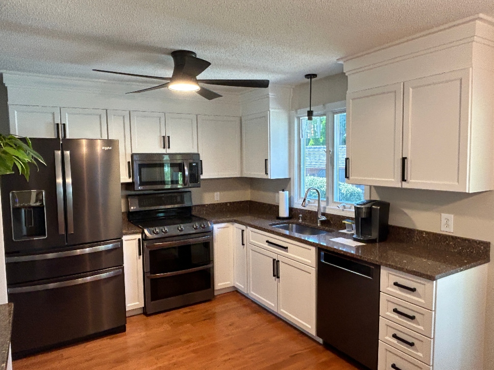Cabinet refacing with ceiling-height cabinets installed in Chicopee MA kitchen