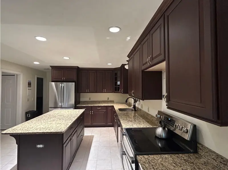 Elegant cherry wood cabinet refacing completed in Warren Massachusetts