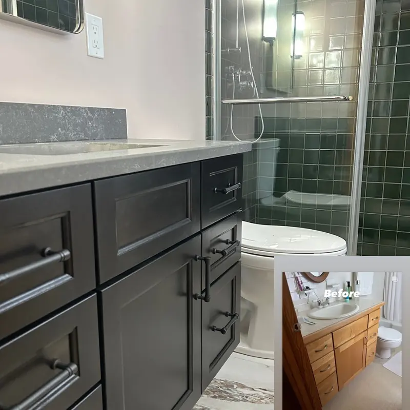 Custom built cherry wood bathroom vanity cabinet