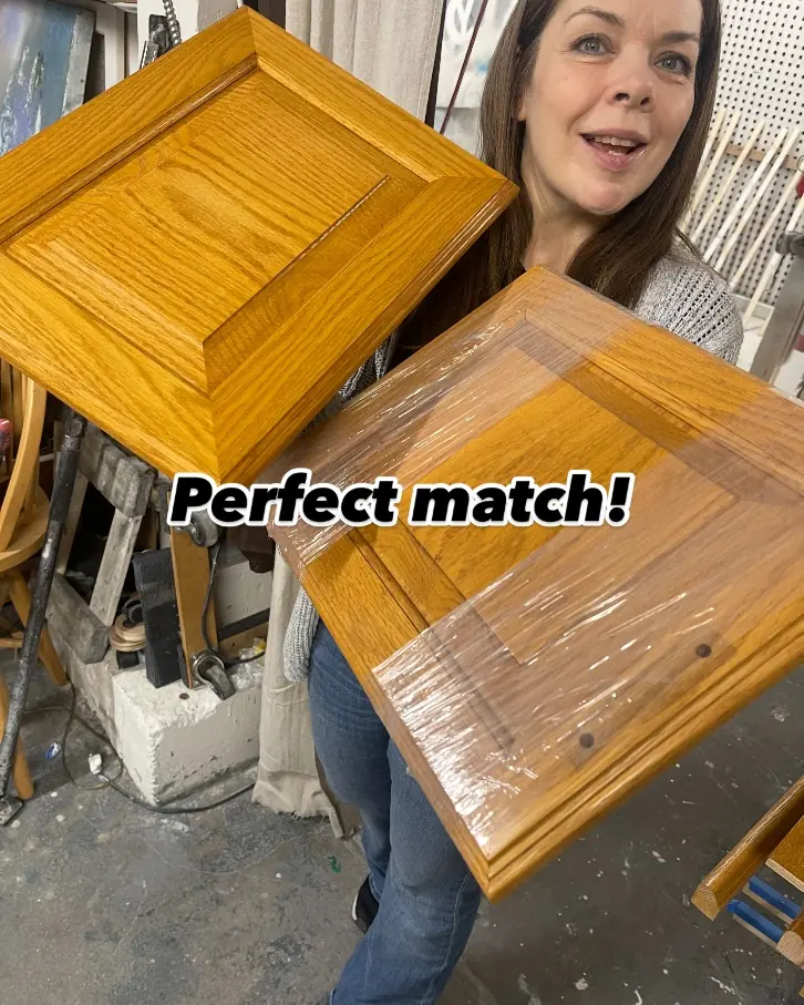 Color matching new cabinet door for seamless cabinet refacing installation