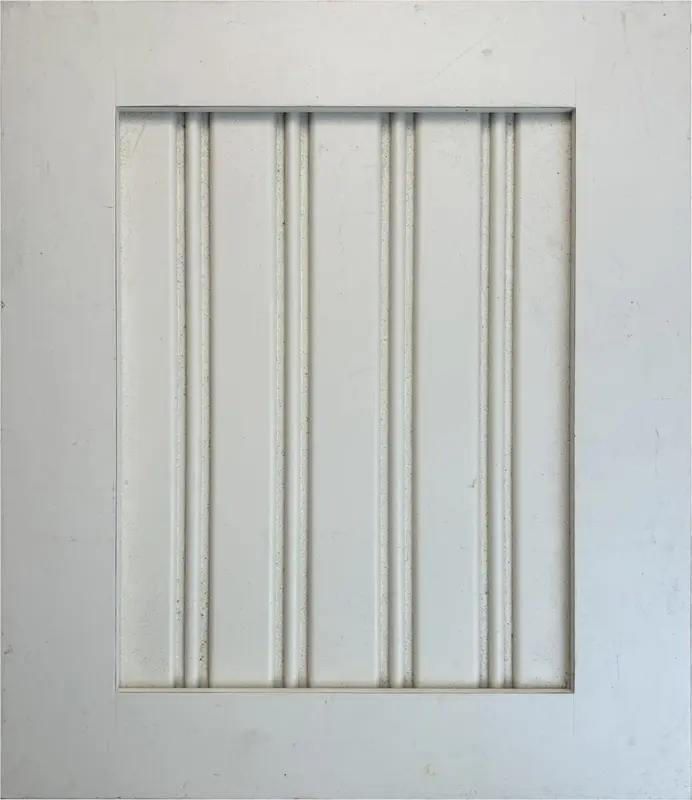 Painted beadboard cabinet door with grooved panel detail — Homestead Cabinet Design