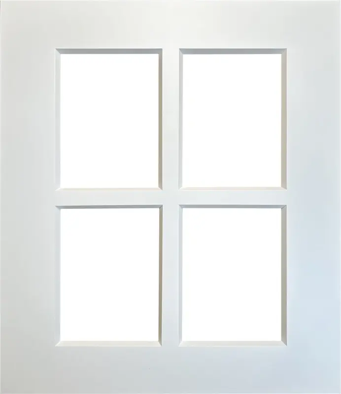 White painted mullion glass cabinet door with four lites — Homestead Cabinet Design
