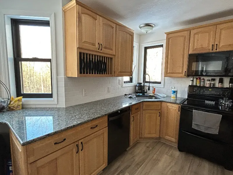 Dated light wood kitchen cabinets before modernizing — Homestead Cabinet Design Palmer MA