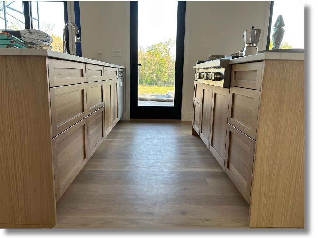 Natural white oak wood veneer cabinet refacing materials for high-end kitchen renovation