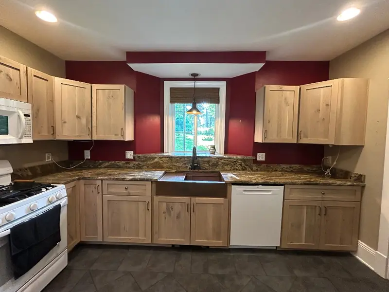 Rustic white oak cabinet refacing completed in Pittsfield Massachusetts