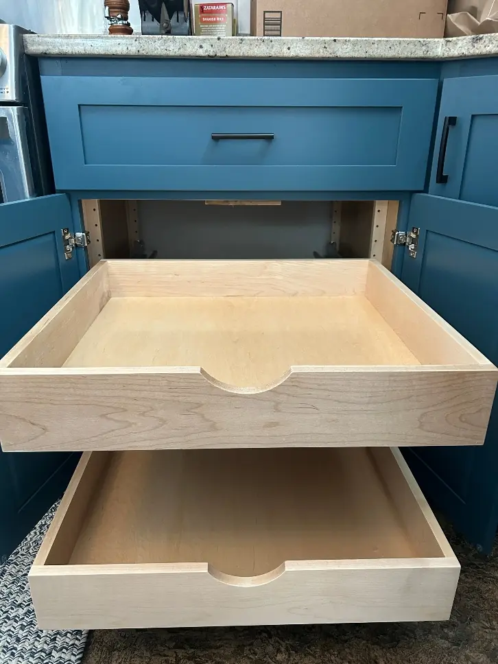 Full extension pullout drawer upgrade in kitchen cabinet in Amherst, MA